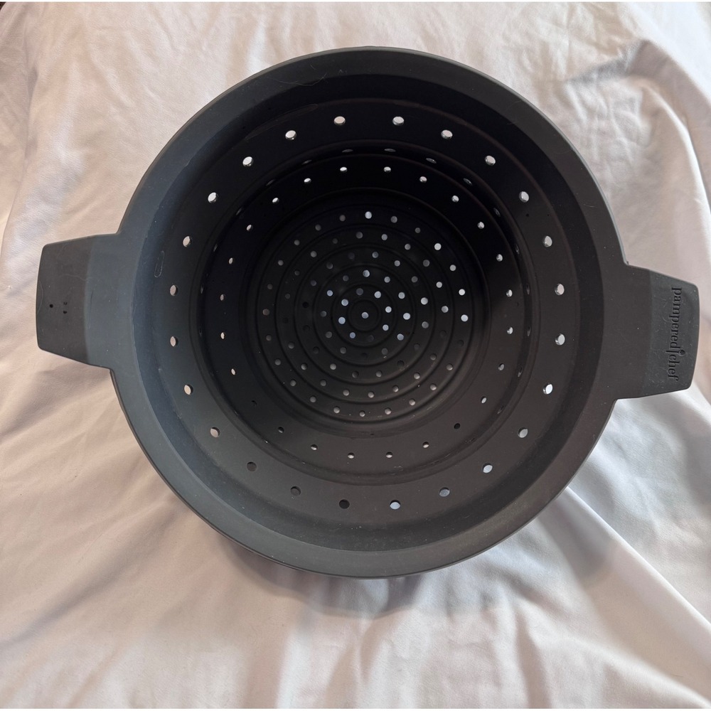 Pampered Chef Collapsible Silicone Colander Steamer Insert Grey Grey 8 Inch